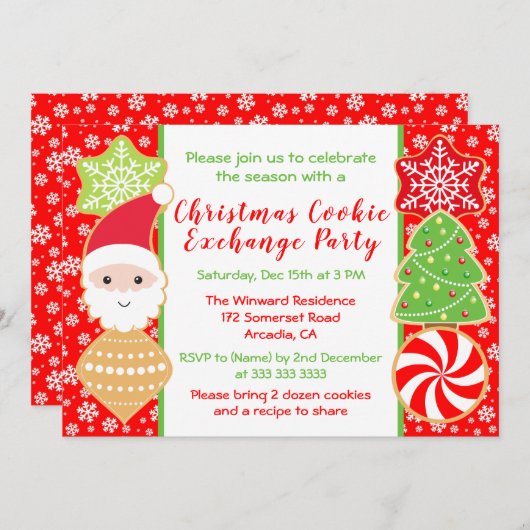 かわいいクリスマスクッキー交換パーティー 招待状 (正面/裏面)