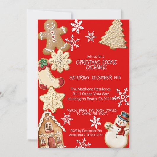 かわいいクリスマスクッキー交換パーティー 招待状 (正面)
