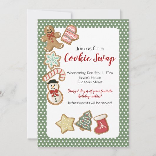 かわいいクリスマスクッキー交換 招待状 (正面)
