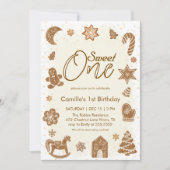 かわいいクリスマスクッキー甘い(任意の年齢)誕生日 招待状 (正面)