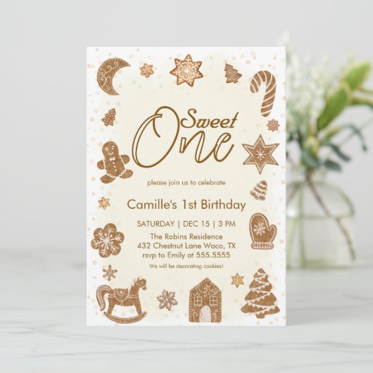 かわいいクリスマスクッキー甘い(任意の年齢)誕生日 招待状 (スタンド正面)