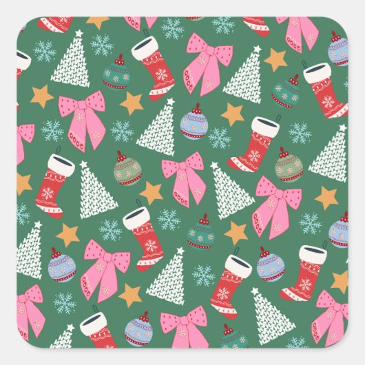 かわいいクリスマスグリーン スクエアシール (正面)