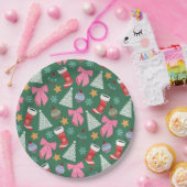 かわいいクリスマスグリーン ペーパープレート (パーティー)