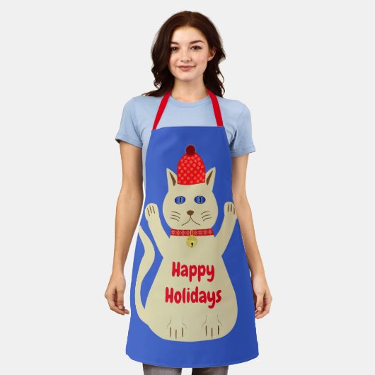 かわいいクリスマスケットのオーダーメイド エプロン (着用した状態)