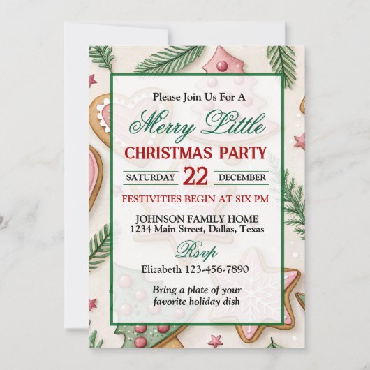 かわいいクリスマスケーキのホリデーパーティー 招待状 (正面)
