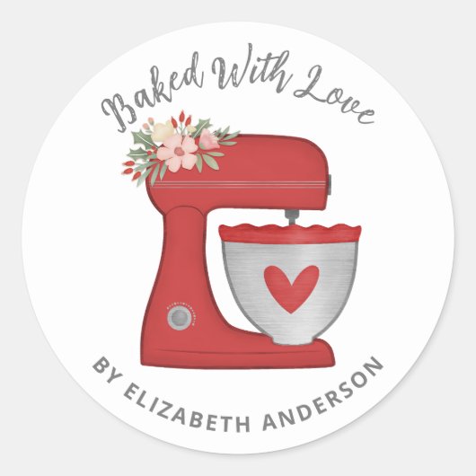 かわいいクリスマスケーキ焼いたミキサーと恋 ラウンドシール (正面)