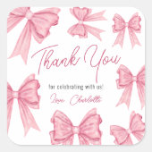 かわいいクリスマスコケットピンクの弓ベビーシャワー スクエアシール (正面)