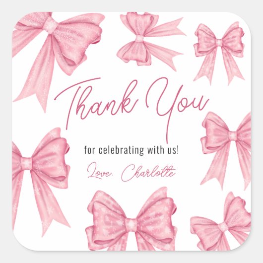 かわいいクリスマスコケットピンクの弓ベビーシャワー スクエアシール (正面)