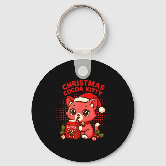 かわいいクリスマスココア子猫 キーホルダー (正面)
