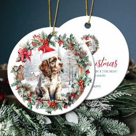 かわいいクリスマスコッカースパニエル犬犬の子犬サンタ帽子 セラミックオーナメント