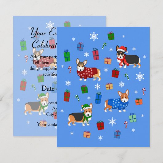 かわいいクリスマスコーギーが帽子とスウェーターを着用 招待状 (正面/裏面)