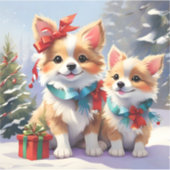 かわいいクリスマスコーギーのホリデーディライト シール (正面)