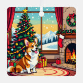 かわいいクリスマスコーギー メタルオーナメント (正面)