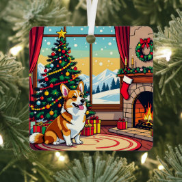 かわいいクリスマスコーギー メタルオーナメント