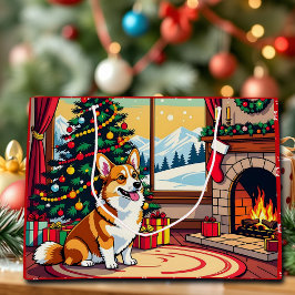 かわいいクリスマスコーギー ラージペーパーバッグ