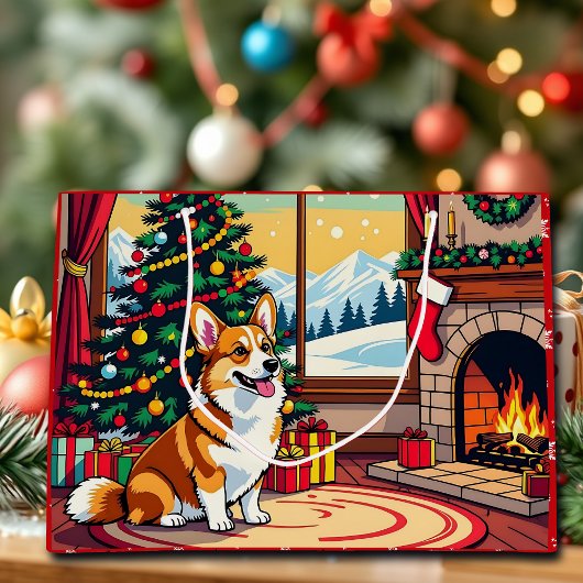 かわいいクリスマスコーギー ラージペーパーバッグ