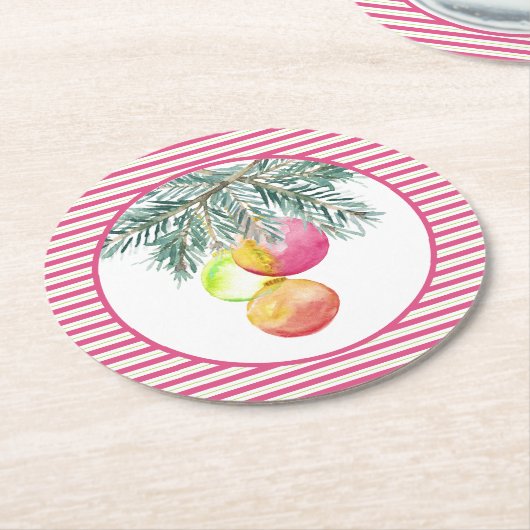 かわいいクリスマスコースターピンクとグリーン ラウンドペーパーコースター (アングル)