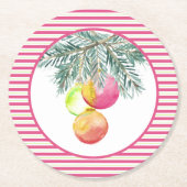 かわいいクリスマスコースターピンクとグリーン ラウンドペーパーコースター (正面)