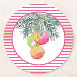 かわいいクリスマスコースターピンクとグリーン ラウンドペーパーコースター