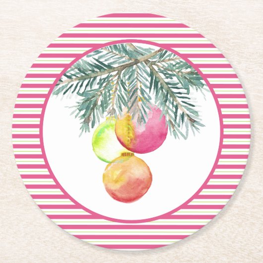 かわいいクリスマスコースターピンクとグリーン ラウンドペーパーコースター (正面)