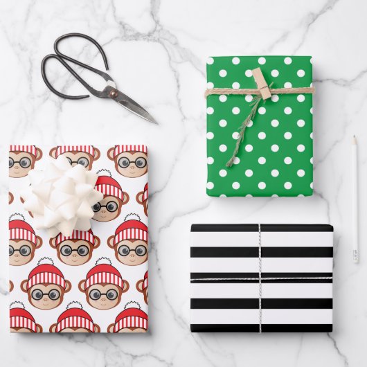 かわいいクリスマスサルが紙シーツ ラッピングペーパーシート (正面)