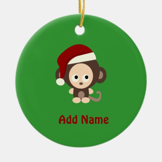 かわいいクリスマスサル セラミックオーナメント (正面)