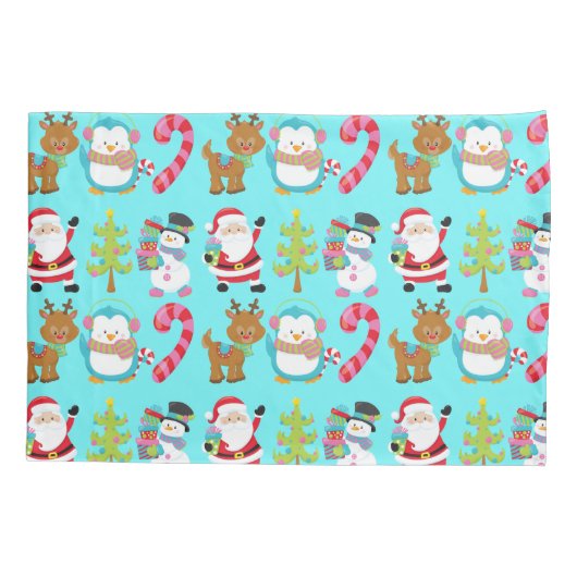 かわいいクリスマスサンタおよび友人 枕カバー (裏面)
