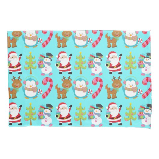 かわいいクリスマスサンタおよび友人 枕カバー (正面)