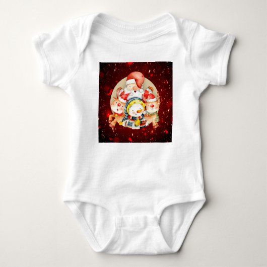 かわいいクリスマスサンタと友人 ベビーボディスーツ (正面)