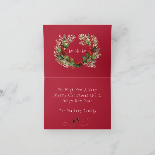 かわいいクリスマスサンタと家族の名前 カード (内部)