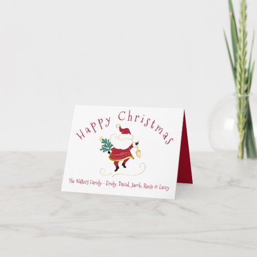 かわいいクリスマスサンタと家族の名前 カード (正面)