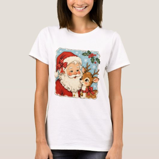 かわいいクリスマスサンタのトナカイ Tシャツ (正面)