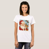 かわいいクリスマスサンタのトナカイ Tシャツ (正面フル)