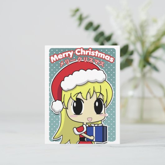 かわいいクリスマスサンタガール シーズンポストカード (スタンド正面)