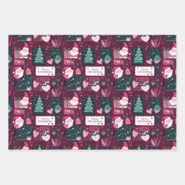 かわいいクリスマスサンタクロースのパターン ラッピングペーパーシート