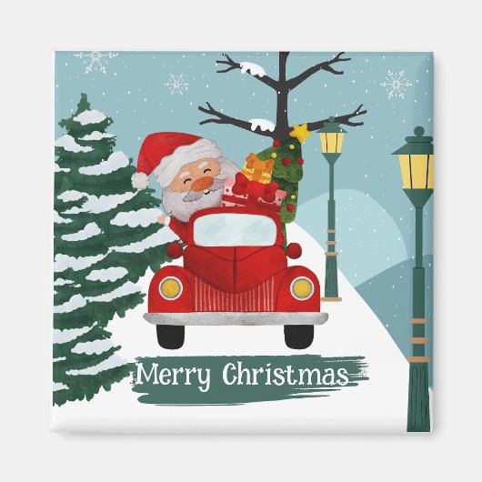 かわいいクリスマスサンタスクウェア磁石 マグネット (正面)