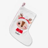 かわいいクリスマスサンタトナカイの頭 スモールクリスマスストッキング (正面 (吊り時))