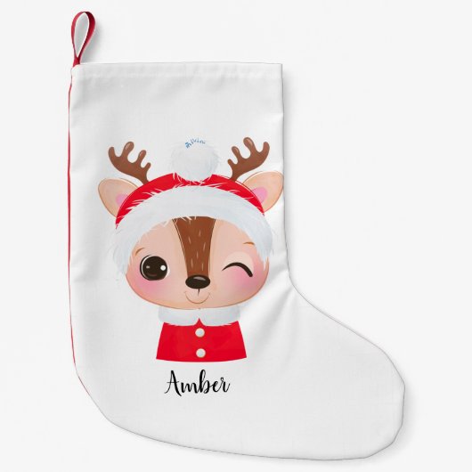 かわいいクリスマスサンタトナカイの頭 スモールクリスマスストッキング (正面)