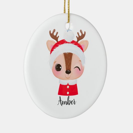 かわいいクリスマスサンタトナカイの頭 セラミックオーナメント (右)