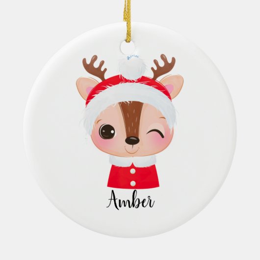 かわいいクリスマスサンタトナカイの頭 セラミックオーナメント (裏面)