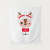 かわいいクリスマスサンタトナカイの頭 タペストリー (正面)