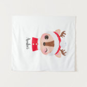 かわいいクリスマスサンタトナカイの頭 タペストリー (正面(横))