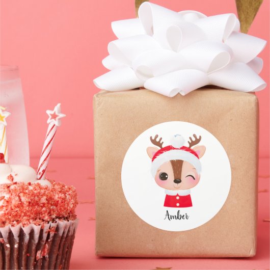 かわいいクリスマスサンタトナカイの頭 ラウンドシール (パーティー)
