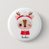 かわいいクリスマスサンタトナカイの頭 缶バッジ (正面)
