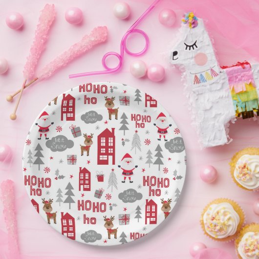 かわいいクリスマスサンタトナカイ冬の休日 ペーパープレート (パーティー)