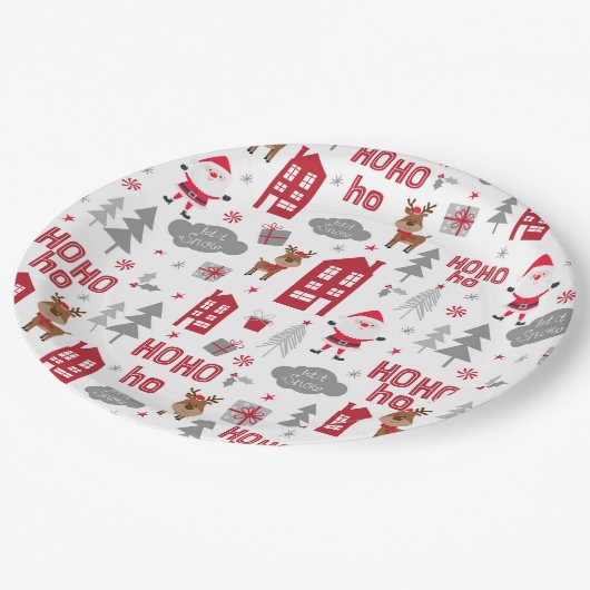 かわいいクリスマスサンタトナカイ冬の休日 ペーパープレート (アングル)