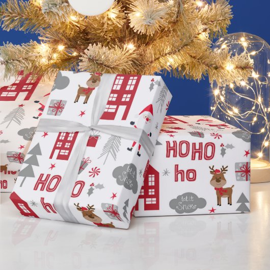 かわいいクリスマスサンタトナカイ冬の休日 ラッピングペーパー (クリスマス)