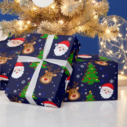 かわいいクリスマスサンタトナカイ冬の休日 ラッピングペーパー (クリスマス)