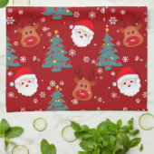 かわいいクリスマスサンタトナカイ キッチンタオル (折り畳み)