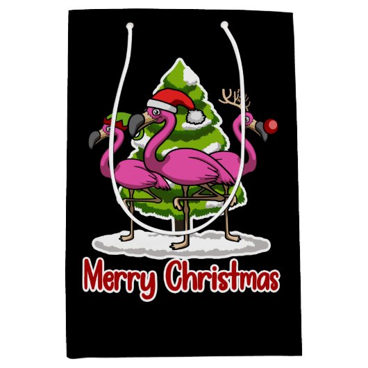 かわいいクリスマスサンタフラミンゴクリスマスプレゼント ミディアムペーパーバッグ (正面)